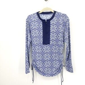 Lands End Women Size Medium 10 12 Swim Top Bathing Suit Rashgaurd Shirt Blue
